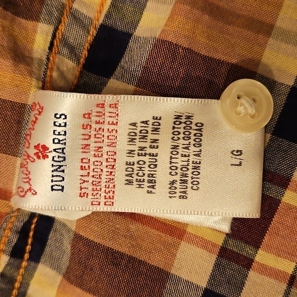 Lucky Brand Mens Large Button Down Shirt Short Sleeve Plaid Clasp Button - Picture 6 of 8